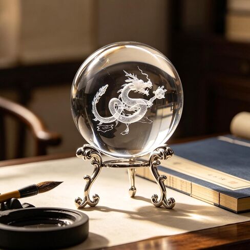 60mm Elephant Gifts 3D Laser Elephant Crystal Ball with Trunk up with Bird - Elephant Decor Elephant Figurine Glass Sphere Ball with Stand Table Decor Crystal Paperweight in Kuwait