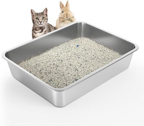 Stainless Steel Cat Litter Box, 6in Cat Litter Pan for Cats and Rabbits, Metal Litter Box High Sides Nonstick Odor Control Anti-Corrosion in Kuwait