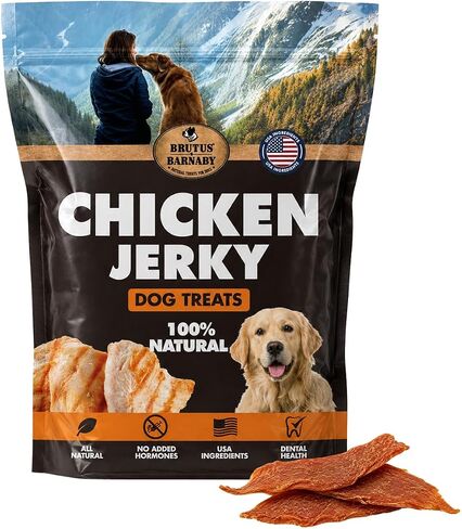 BRUTUS & BARNABY Chicken Jerky Dog Treats- Dehydrated Crunchy USA Premium Fillets, Grain-Free, Preservative-Free, No Fillers. All Natural Chicken Strips are Great for Dogs and Cats (10oz) in Kuwait