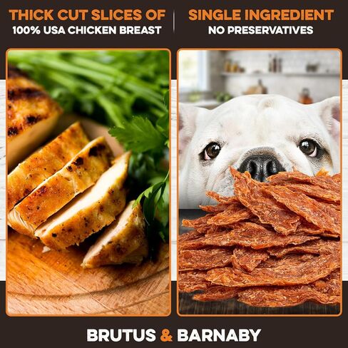 BRUTUS & BARNABY Chicken Jerky Dog Treats- Dehydrated Crunchy USA Premium Fillets, Grain-Free, Preservative-Free, No Fillers. All Natural Chicken Strips are Great for Dogs and Cats (10oz) in Kuwait
