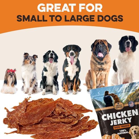 BRUTUS & BARNABY Chicken Jerky Dog Treats- Dehydrated Crunchy USA Premium Fillets, Grain-Free, Preservative-Free, No Fillers. All Natural Chicken Strips are Great for Dogs and Cats (10oz) in Kuwait