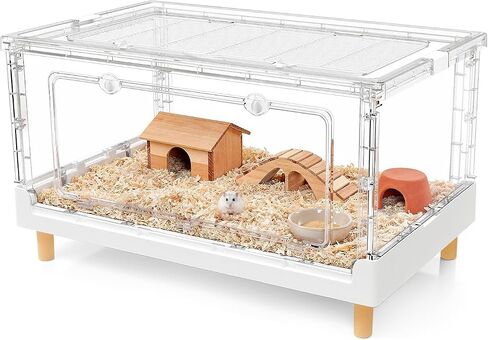 Ruexue Hamster Cage & Guinea Pig Cages,Fully Transparent and Eco-Friendly Large Acrylic Cage for Small Animal Pets,Such as:Bearded Dragon,Rat,Hedgehog,Chameleon,Iguana, etc (27.5Lx16.9Wx13.4H Inches) in Kuwait