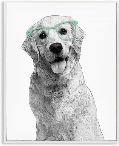 Stupell Industries Monochrome Golden Retriever Dog Smiling Glasses, Design by Annalisa Latella, 24 x 30, White in Kuwait