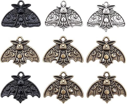 Decoendiy 50Pcs Alloy Moth Gothic Charms, Black Silver Gold Skull Charms, Vintage Insect Charms Pendants, Metal Animal Charms, for Jewelry Making DIY Bracelets Necklaces Crafts in Kuwait