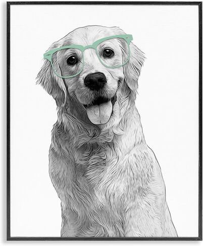 Stupell Industries Monochrome Golden Retriever Dog Smiling Glasses, Design by Annalisa Latella in Kuwait