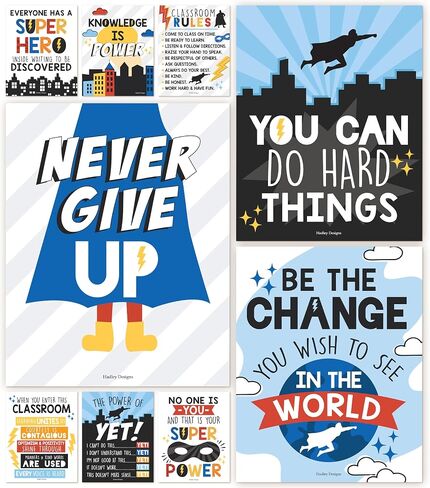 Hadley Designs 9 Farmhouse Classroom Decor Signs, Welcome Sign For Bulletin Board Decoration, Growth Mindset Classroom Posters Elementary, Middle School Classroom Rules in Kuwait