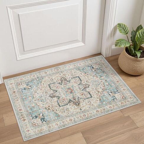 Area Rug Living Room Rugs - 5x7 Washable Boho Rug Vintage Oriental Distressed Farmhouse Large Thin Indoor Carpet for Living Room Bedroom Under Dining Table Home Office - Brown Blue in Kuwait