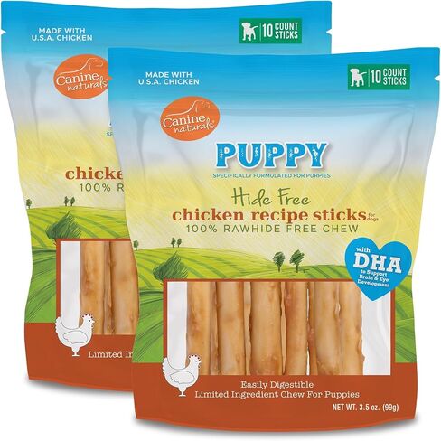 Canine Naturals Puppy Chicken and Rice Chew - Rawhide Free Puppy Treats - Made with USA Chicken - All-Natural & Easily Digestible - 10 Pack of 5-Inch Sticks for Puppies in Kuwait