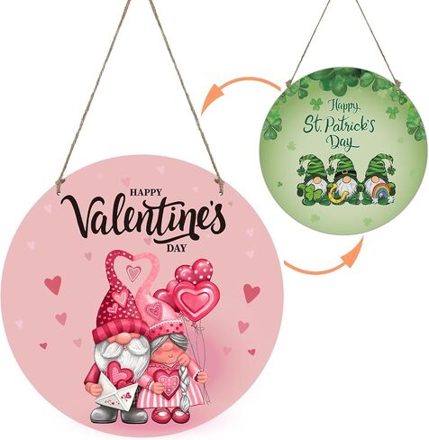 Reversible Valentine's Day St Patrick's Day Door Decoration Gnome Sign Happy Valentine's Day Hanging Sign Happy St Patrick's Day Rustic Wooden Decor for Front Door Wall Farmhouse Office Home Decor in Kuwait
