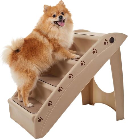 Pet Stairs – Safe and Durable Indoor or Outdoor Ramp with 4 Step Design – Cat or Dog Steps for Home and Vehicle by PETMAKER (Tan) in Kuwait