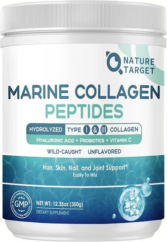 Marine Collagen Peptides Powder - Type I & III Hydrolyzed Collagen with Probiotics, Vitamin C & Hyaluronic Acid for Skin, Hair, Nails & Joint, Wild-Caught Fish & Grass-Fed Bovine, 35 Servings in Kuwait
