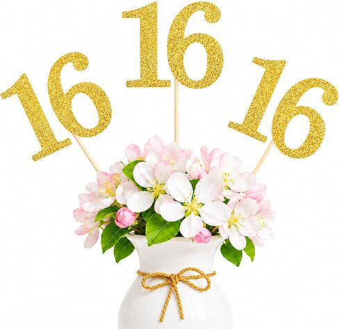 10 عبوات من العصي المركزية اللامعة مزدوجة الجوانب لعيد الميلاد السادس عشر للذكرى السنوية، رقم 16 للطاولة لتزيين حفلات الذكرى السنوية السادسة عشرة لعيد الميلاد (ذهبي وردي مزدوج الجوانب) in Kuwait