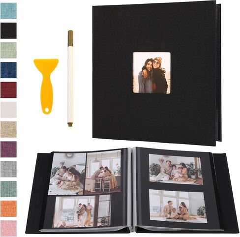 Self Adhesive Photo Album Black Pages Scrapbook Magnetic Photo Albums for 4x6 5x7 8x10 Pictures Books with Sticky Pages with A Metallic Pen for Baby Family Wedding 13.2x12.8 Yellow 120 Pages in Kuwait