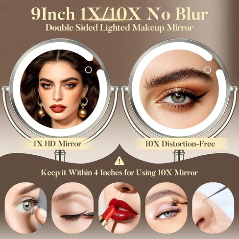 B Beauty Planet 20X Magnifying Mirror with Bamboo Base, Double Sided Magnifying Mirror with 20X/1X Magnification, 360° Swivel Tabletop Mirror with Storage Stand, Round Makeup Mirror for Bedroom 8IN in Kuwait
