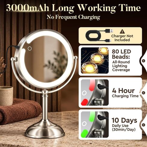 B Beauty Planet 20X Magnifying Mirror with Bamboo Base, Double Sided Magnifying Mirror with 20X/1X Magnification, 360° Swivel Tabletop Mirror with Storage Stand, Round Makeup Mirror for Bedroom 8IN in Kuwait
