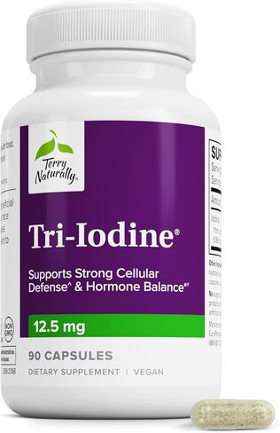 Terry Naturally Tri-Iodine 12.5 mg - 12500 mcg Iodine, 180 Vegan Capsules - Supports Hormone Balance, Promotes Breast & Prostate Health - Non-GMO, Gluten-Free, Kosher - 180 Servings in Kuwait