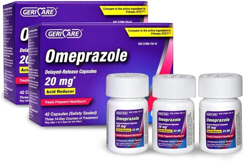 GeriCare Omeprazole Delayed Release Capsules 20.6mg - Acid Reducer Pills for 24 Hour Heartburn Relief - Acid Reflux Medicine to Treat Frequent Heartburn (42 Count) in Kuwait
