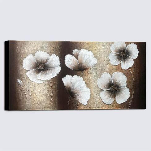 Wieco Art The Memory Large Abstract Floral Oil Paintings on Canvas Wall Art for Living Room Bedroom Home Decorations Modern 100% Hand Painted Gallery Wrapped Contemporary Brown Flowers Artwork in Kuwait