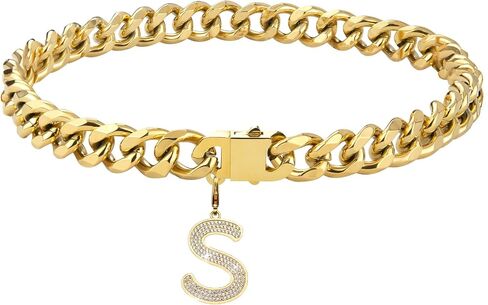 Gold Chain Dog Collar Personalized Letter Dog Necklace with Bling Zircons Metal Cuban Link for Medium and Large Dogs Pets Heavy Duty Chew Proof Letter G 18IN in Kuwait