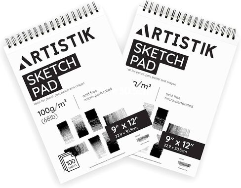 Sketch Pad 9"x12", 2 Pack, 100 GSM, 100 Sheets Perforated (Pack of 2 - Jumbo Sketchbook Pads 9" x 12") in Kuwait