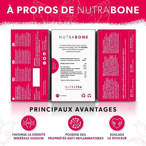 NUTRABONE - Bone Health Tea – Includes Rose Hip, Ginkgo Biloba and Yucca - For Bone Strength and Support - 60 Enveloped Tea Bags - by Nutra Tea - Herbal Tea - (3 Pack) in Kuwait