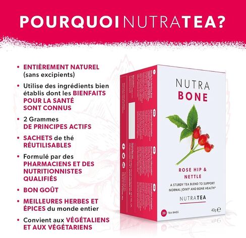 NUTRABONE - Bone Health Tea – Includes Rose Hip, Ginkgo Biloba and Yucca - For Bone Strength and Support - 60 Enveloped Tea Bags - by Nutra Tea - Herbal Tea - (3 Pack) in Kuwait