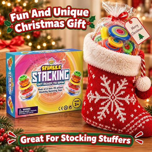 Spineez Sacking Spinning Tops for Kids, Set of 3, 15 Pieces UFO Spin Toys with, Fun Birthday Party Favors, Birthday Supplies, Stocking Stuffers for Boys and Girls 3 4 5 6 7 8 9 and Up in Kuwait