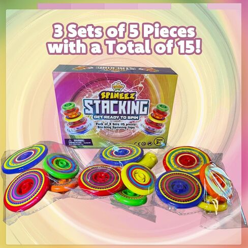 Spineez Sacking Spinning Tops for Kids, Set of 3, 15 Pieces UFO Spin Toys with, Fun Birthday Party Favors, Birthday Supplies, Stocking Stuffers for Boys and Girls 3 4 5 6 7 8 9 and Up in Kuwait