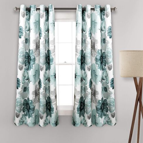 Lush Decor Leah Floral Sheer Window Curtain Panels Pair 52"W x 84"L Blue - Floral Curtains for Bedroom - Sheer Curtains for Living Room in Kuwait
