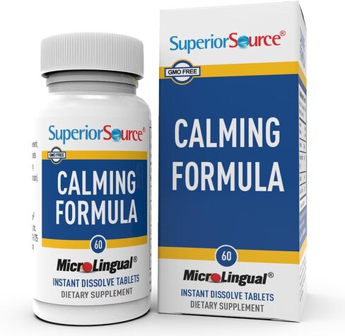 Superior Source Calming Formula, L-Theanine, Melatonin, Under The Tongue Quick Dissolve MicroLingual Tablets, 60 Ct, 5-HTP for Enhanced Serotonin Conversion, Positive Mood and Sleep Support, Non-GMO in Kuwait