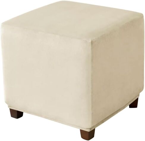 Ottoman Cover Square Velvet Ottoman Covers Protector for Footrest Foot Stool Furniture Stretch Comfortable with Elastic Bottom Small Blue in Kuwait