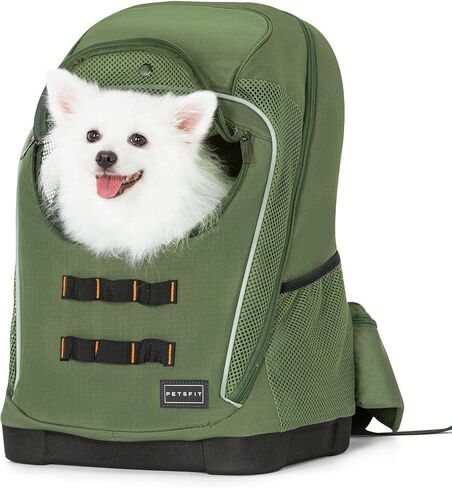 Petsfit Pet Dog Carrier Backpack with Upgraded Weight Reduction Design, Cat Dog Backpack with Large Ventilations, Easy-Fit for Traveling Hiking Camping for Small Medium Dogs and Cat, Green in Kuwait