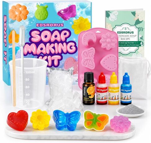 EDSRDRUS DIY Soap Making Kit Supplies for Beginners – 2lbs Melt and Pour Soap Base, Flowers, Molds, Essential Oils, Pigments, 10 Gift Boxes & Bags Included! in Kuwait