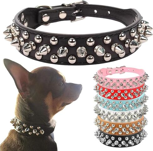 PETCARE طوق كلب مسنن أسود ناعم من جلد البولي يوريثان، فطر مضحك برشام سبايك مرصع جرو طوق قابل للتعديل في الهواء الطلق طوق كلب أليف للكلاب الصغيرة والمتوسطة الكبيرة والقطط تشيهواهوا الصلصال حفرة الثور الكلب الياقات in Kuwait