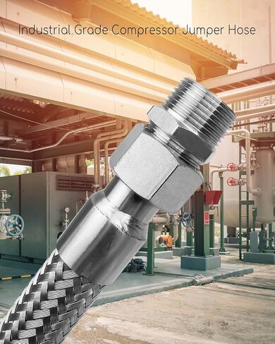 Industrial Grade Compressor Jumper Hose, 3/4" NPT Male Compression Adapter 48" Length Flexible Whole Body Stainless Steel Metal Hose with 2PCS Rotate Freely Fittings and Thread Seal Tapes in Kuwait