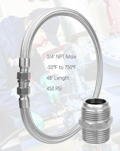 Industrial Grade Compressor Jumper Hose, 3/4" NPT Male Compression Adapter 48" Length Flexible Whole Body Stainless Steel Metal Hose with 2PCS Rotate Freely Fittings and Thread Seal Tapes in Kuwait