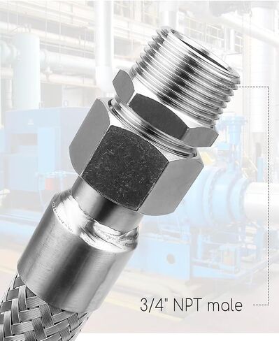 Industrial Grade Compressor Jumper Hose, 3/4" NPT Male Compression Adapter 48" Length Flexible Whole Body Stainless Steel Metal Hose with 2PCS Rotate Freely Fittings and Thread Seal Tapes in Kuwait