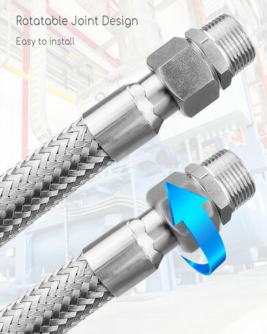 Industrial Grade Compressor Jumper Hose, 3/4" NPT Male Compression Adapter 48" Length Flexible Whole Body Stainless Steel Metal Hose with 2PCS Rotate Freely Fittings and Thread Seal Tapes in Kuwait