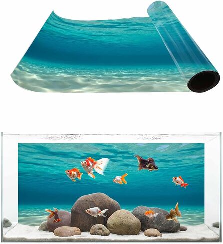 T&H XHome Aquarium Décor Backgrounds Pure Blue Water Pattern Fish Tank Background Aquarium Sticker Wallpaper Decoration Picture PVC Adhesive Poster 30.4" W x 12.4" H in Kuwait