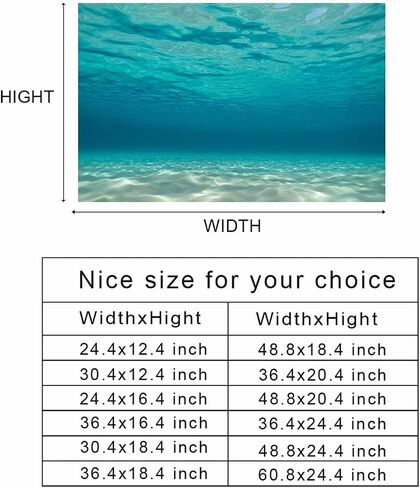 T&H XHome Aquarium Décor Backgrounds Pure Blue Water Pattern Fish Tank Background Aquarium Sticker Wallpaper Decoration Picture PVC Adhesive Poster 30.4" W x 12.4" H in Kuwait