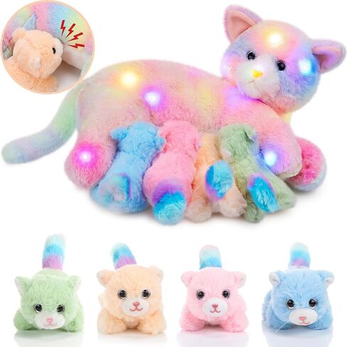 Nurturing Cat Stuffed Animal with Plush Kittens for Girls and Boys Plushy Kitty Mommy Cat with 4 Baby Cats for Birthday Party Favors Gifts (Cute Style) in Kuwait