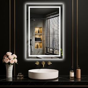 LOAAO 24"X36" LED Bathroom Mirror with Lights, Anti-Fog, Dimmable, Backlit + Front Lit, Lighted Bathroom Vanity Mirror for Wall, Memory Function, Tempered Glass, Safe to Use, ETL Listed in Kuwait