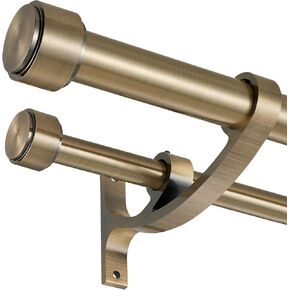 Double Curtain Rods with Aluminum Bouquet Brackets and Finials, Dark Bronze Curtain Rods for Windows 72-144'',1''Front and 5/8''Back Double Drapery Rods for Blackout and Sheer Curtain Panels in Kuwait