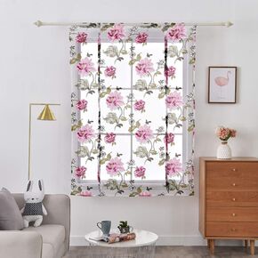 JAIJY French Country الفاوانيا زهرة ورقة المطبخ ظلال النوافذ الستار ربط قابل للتعديل بالون النوافذ علاج Tiebacks الرومانية للمقهى، 23 بوصة عرض × 47 بوصة طول، أرجواني in Kuwait