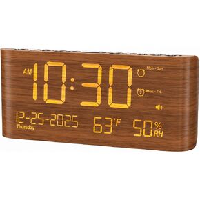 Digital Wooden Alarm Clock with Dual Alarm,Weekday/Weekend Mode,Adjustable Volume,Humidity & Temperature Detect,2-100% Dimmer,12/24H,Snooze,2 USB Chargers,Battery Backup, Loud Alarm Clock for Bedroom in Kuwait