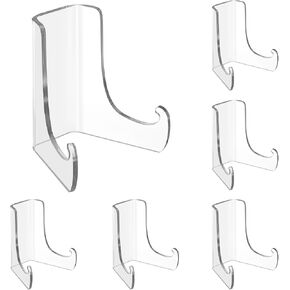 Hipiwe 6 Packs Acrylic Easel Stand Flat Back Plate Stand Clear Acrylic Display Easel for Picture Frame Platter Painting Holder for Wedding Birthday Home Decoration(6" H x5.4 W x 5" D) in Kuwait