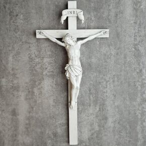BC Catholic Crucifix Wall Cross Elegant Modern Home Decor Religious Gifts 10" H Handmade Renaissance Sculpture by Buildclassic (Bone Beige) in Kuwait