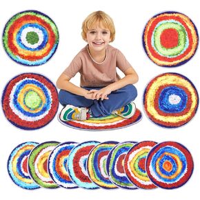 HiiARug Carpet Circles Kids Rug 16" Rainbow Crazy Carpet Circle Seats Pre-School Classroom Accessories 12pcs Round Carpet Seats Group Activity Spots Marker for Classroom Kindergarden Playroom in Kuwait