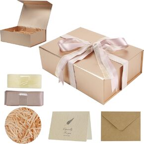 HUIHUANG Black Gift Box with Lid, Large Gift Box Magnetic Closure Present Box Man Male Boy Birthday Graduation Boxes for Gift Packaging with Ribbon, Card,Shredded Paper Filler, 11x7.8x3.5 Inch-1 Pack in Kuwait