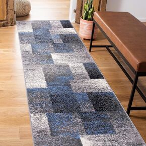 Rugshop Blue Modern Distressed Boxes Large Area Rug — Non-Shedding for Living Room, Office and Dining Room 8' x 10' in Kuwait
